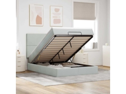 Estrutura De Cama Otomana Com Colchões 140x190cm Cinzento Claro