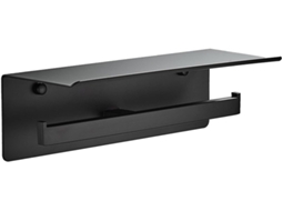 Suporte Para Papel Higiênico De Parede Em Aço Inoxidável 2-rolos Com Prateleira, Preto, 30x12x9, 4cm
