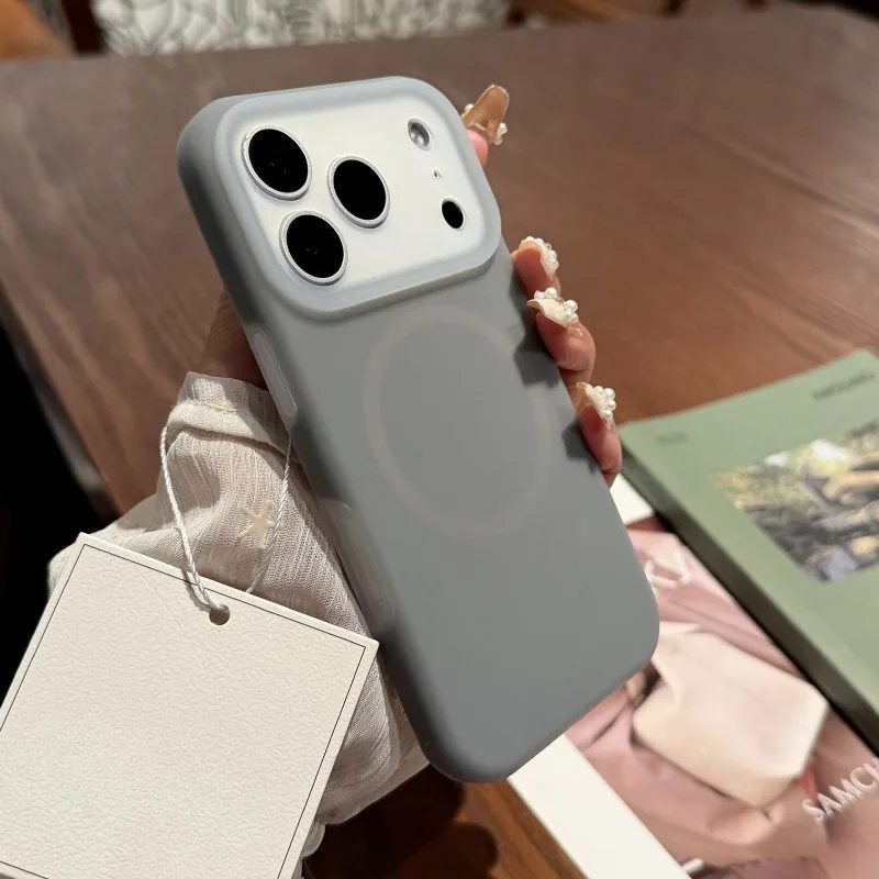 Capa De Celular Para Iphone (iphone 16 Pro Max Cinza) Em Silicone Líquido Com Textura De Gelatina, Capa Protetora Magnética Fosca.