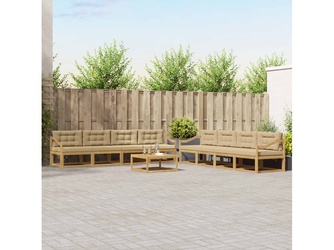 Vidaxl Conjunto De Sofás Para Exterior 9 Unid. Branco E Bege Poliéster