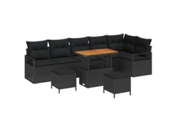 Conjunto 9 Conjunto De Sofá De Jardim Vidaxl Preto Vime Pe (90 X 55 X 71 Cm)