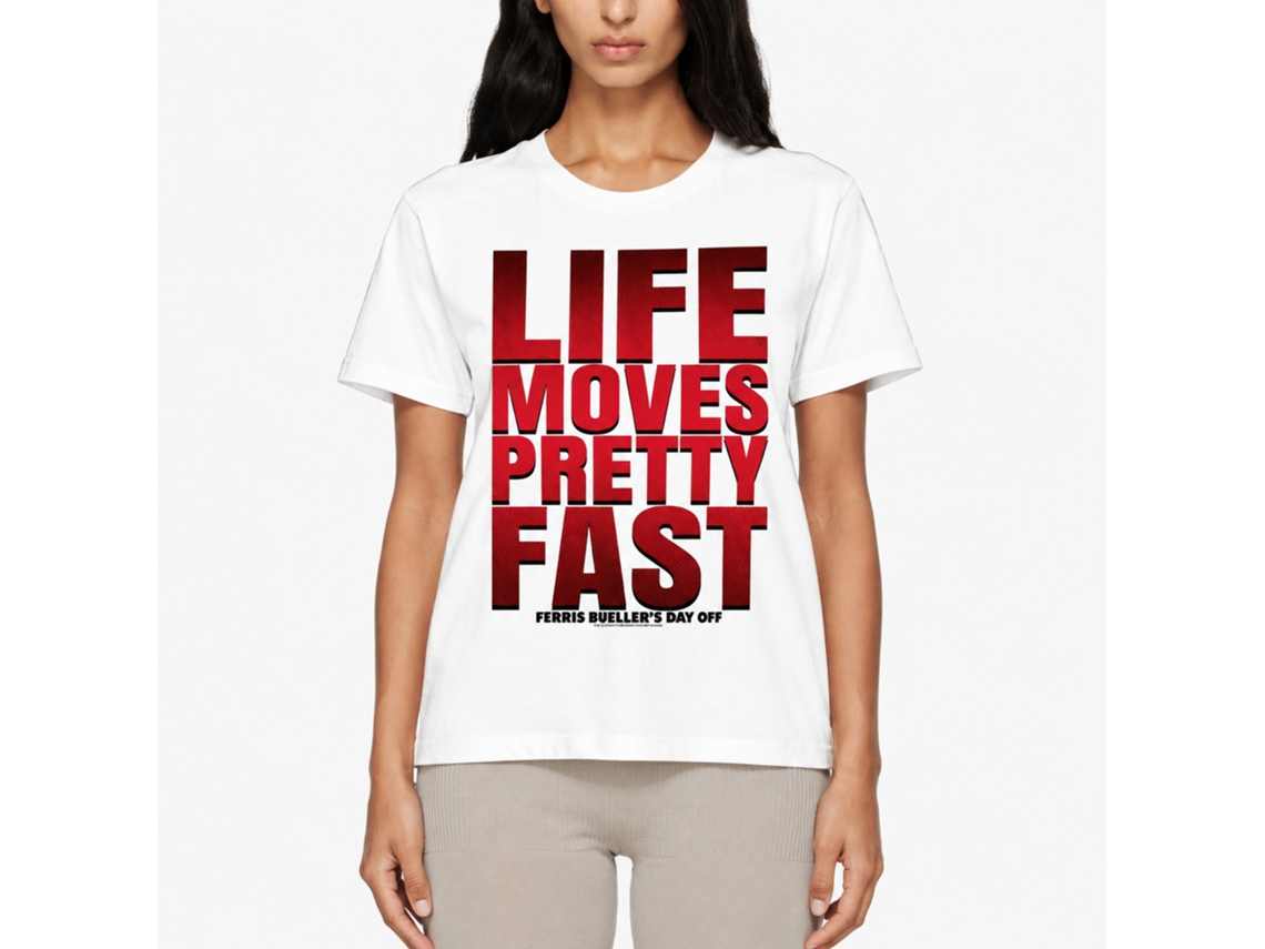 Rockinstone Ferris Bueller's Day Off Life Moves Pretty Fast White Adult T-shirt Size:m