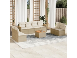 Vidaxl 9 Pcs Conjunto De Sofás P/ Jardim Com Almofadões Vime Pe Bege