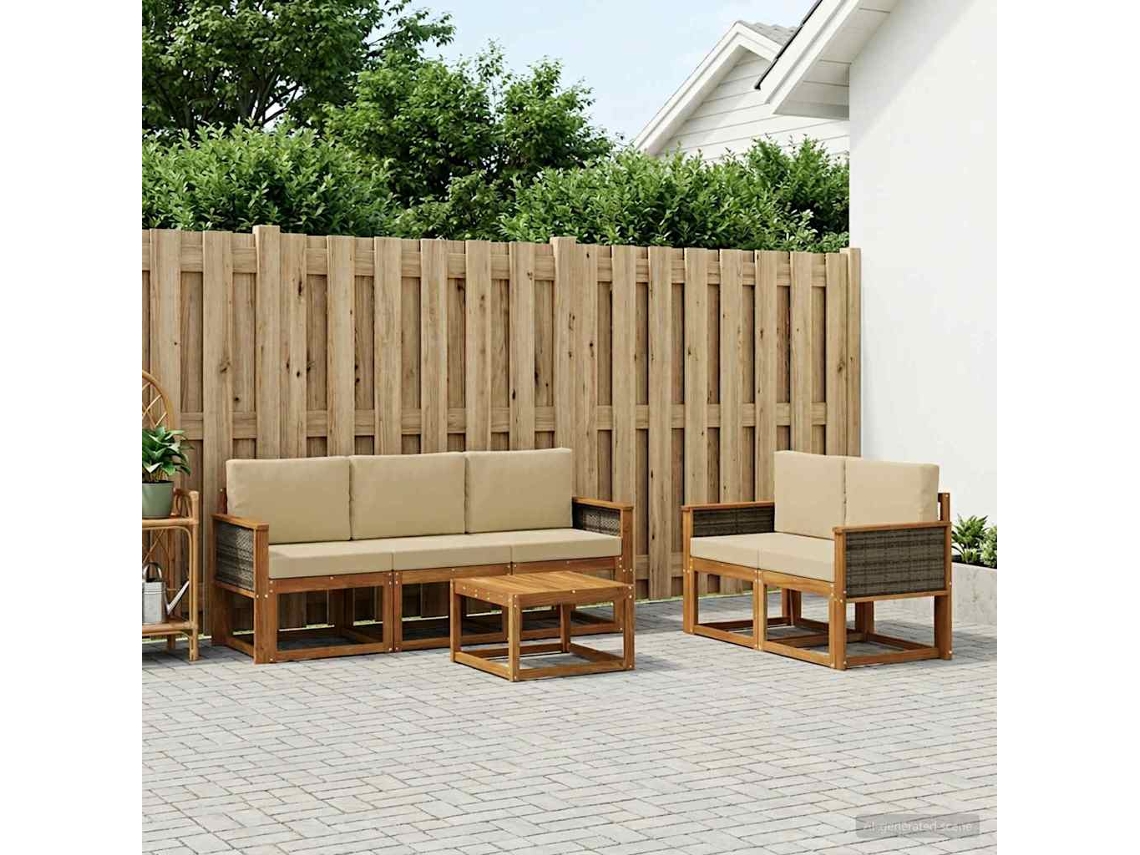 Vidaxl Conjunto De Sofás Para Exterior Com Almofada 6 Pcs Natural