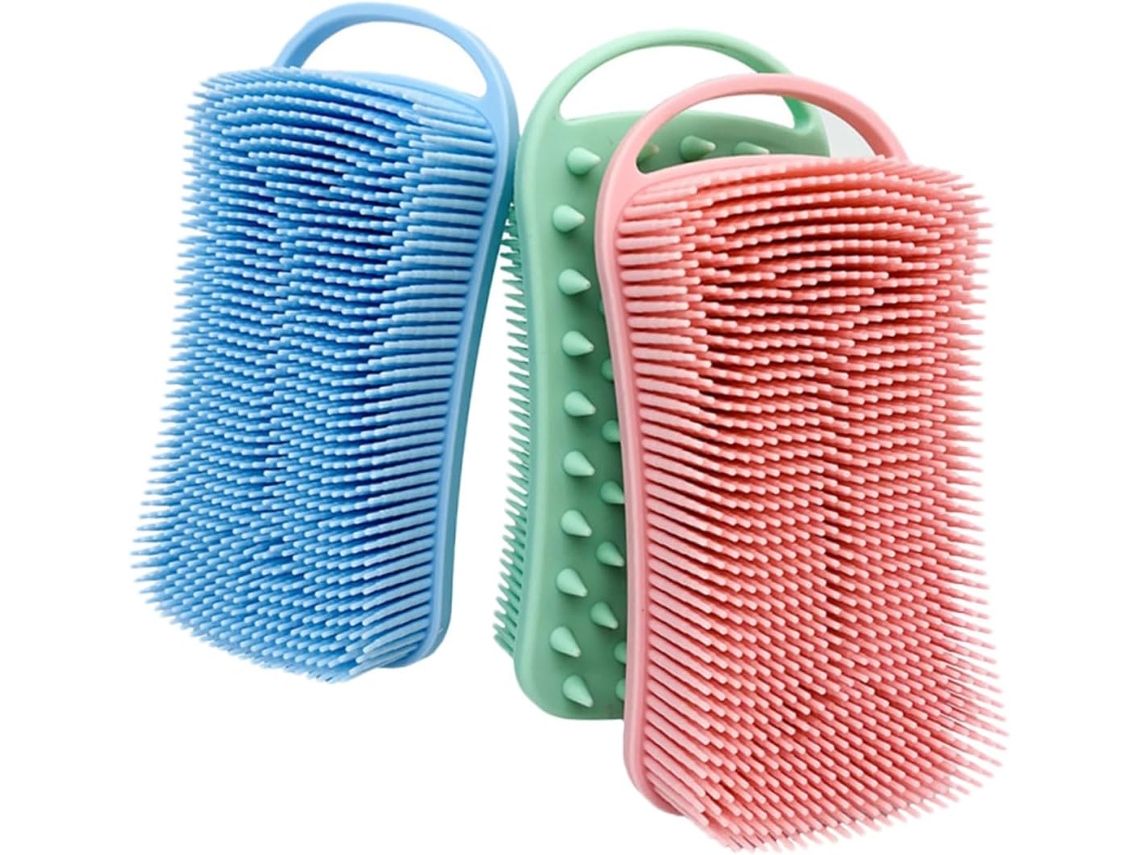Escova De Banho Silicone Dupla Face Frcolor, Conjunto De 3 Peças, Quadrada, 90g, Esfoliante E Macia, Para Homens E