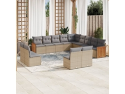 Vidaxl 13 Pcs Conjunto de Sofás P/ Jardim com Almofadões Vime Pe Bege