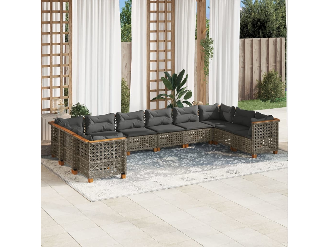 Jogo de Sofá Jardim 10 Peças C/ Almofadões Vime Pe Cinza Dkd Home Decor