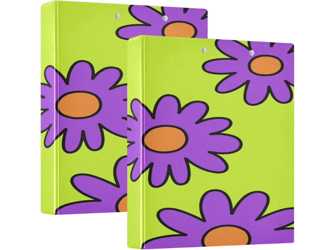 Pasta escolar de 3 argolas com bolsos, camada rígida, estampa de margaridas verde fluorescente, 3,8 cm x 1,5 polegadas
