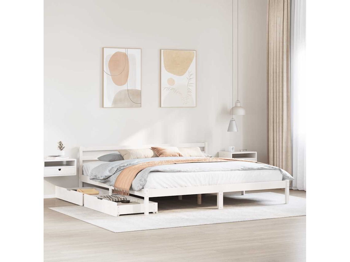 Cama Sem Colchão 200x200 Cm Madeira De Pinho Maciça Branco