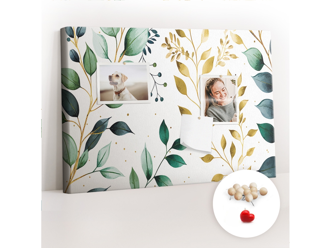 Painel De Cortiça Para Parede Padrão De Folhas E Plantas Para A Sala De Estar Espelharte (60x40 Cm)