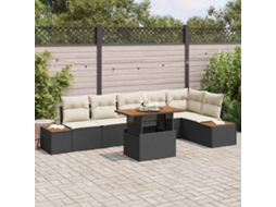 Vidaxl Conjunto De Sofá De Jardim 7 Unid. Preto Vime Pe