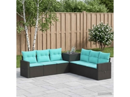 Vidaxl Conjunto De Sofás 7 Unid. Preto E Azul Rattan Poliéster E Aço