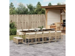 Vidaxl 15 Pcs Conjunto De Jantar P/ Jardim Com Almofadões Vime Pe Bege