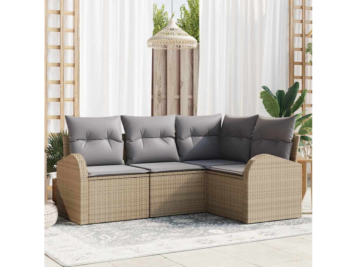 Vidaxl Conjunto De Sofá De Jardim 4 Unid. Bege E Cinza Claro Vime Pe