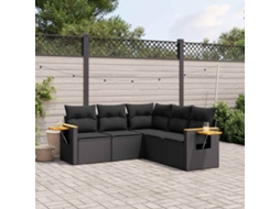 Vidaxl 5 Pcs Conjunto Sofás De Jardim Com Almofadões Vime Pe Preto