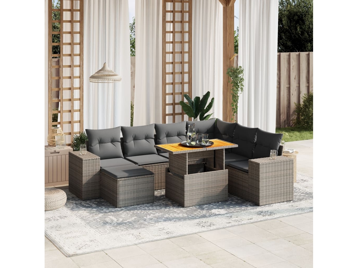 Vidaxl 8 Pcs Conjunto Sofás De Jardim C/ Almofadões Vime Pe Cinzento