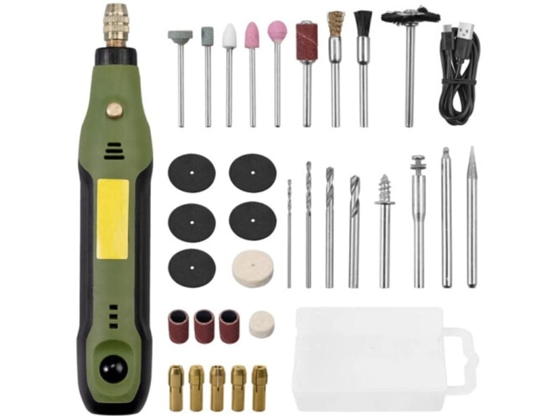 Lurelia Mini Ferramenta Rotativa, 34 Peças, 12 W, Usb, 3 Velocidades, 3,6 V, Para Plástico, Resina, Unhas, Jade