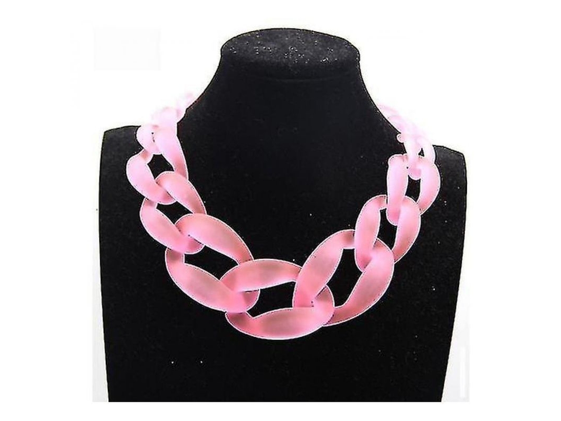 2026 collar Chunky Choker Vintage de Resina Acrílica com Design de Bib e Cadeia de 45cm Rosa