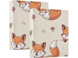 Pasta Argolas Estampada, Decorativa Com Bolsos, Para Escola, Ou Escritório, Raposa Desenho Animado, Bege