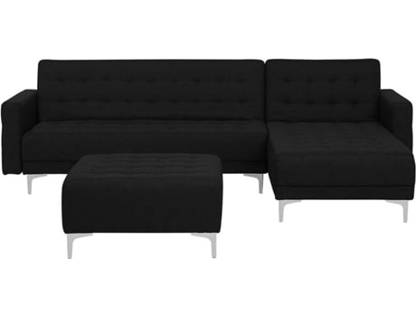 Sofá-cama de canto à esquerda com 4 lugares e repousa-pés em tecido cinzento grafite ABERDEEN
