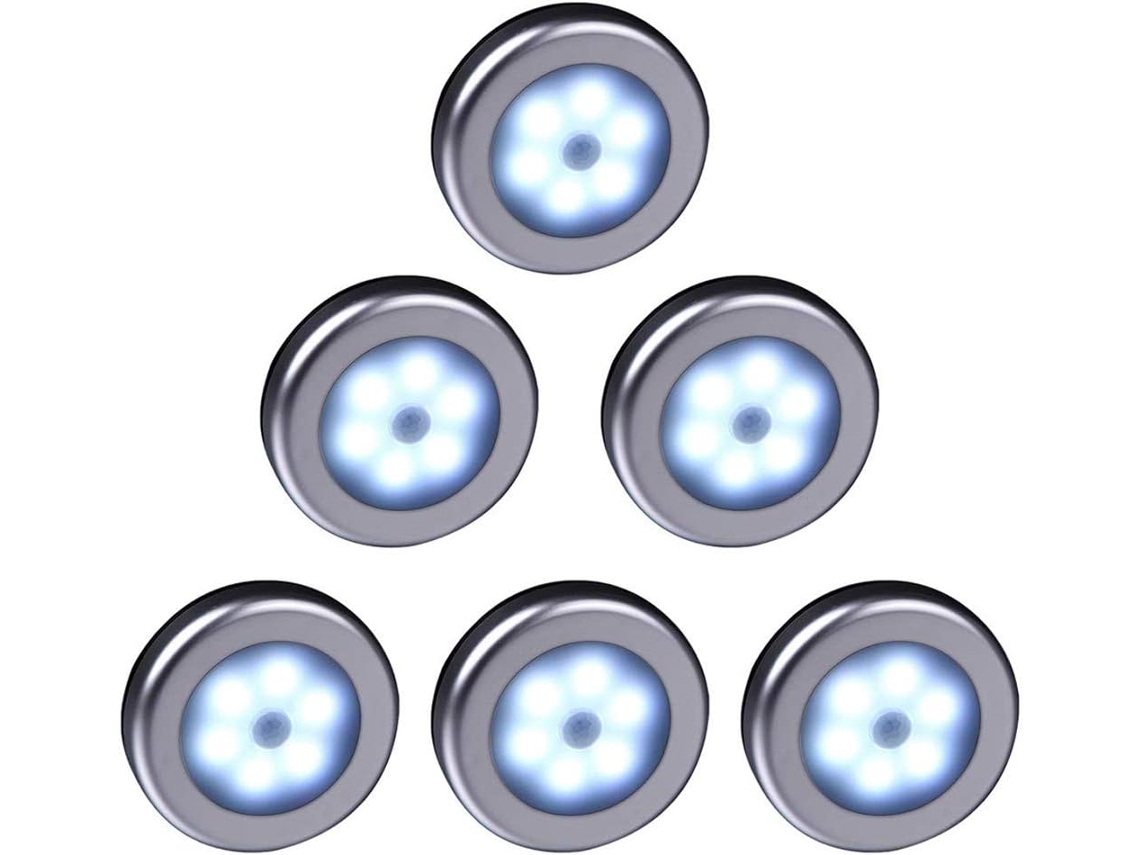 6 Luzes Noturnas Led para Armários de Cozinha Cor Prata Pacote com 6 Unidades Luz Branca Fria 