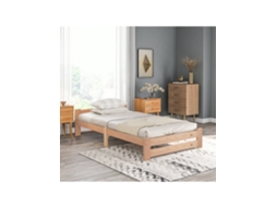 Cama De Madeira Maciça Futon Com Cabeceira E Ripas, Natural Ehstmind (200x90cm)