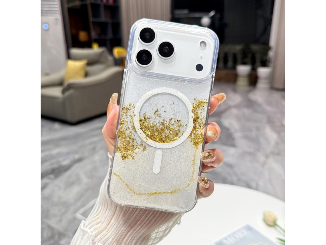 Capa Híbrida Transparente De Tpu Com Acabamento Dourado E Magsafe Para Iphone 17 Pro
