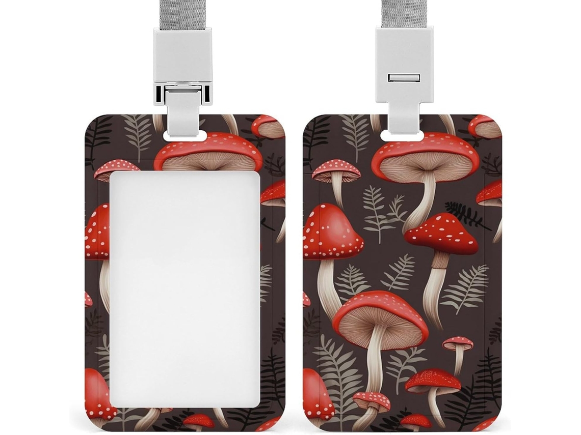 Porta Crachá em Plástico Resistente com Design Cogumelo Vermelho, Ideal para Cartões de Proximidade, Cartões de Crédito