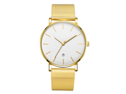 Reloj De Pulsera Analógico De Cuarzo Con Dial Redondo De Moda (cinta Oro, Caja Oro, Espejo Blanco, Agujas Oro)