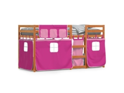 Beliche com Cortinas Madeira de Pinho Maciça Rosa MAISON EXCLUSIVE (90x190 cm)