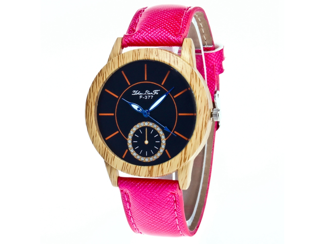 Relógio de Pulso Feminino de Quartzo com Pulseira de Couro Pu Estilo Simples Rosa Vermelho