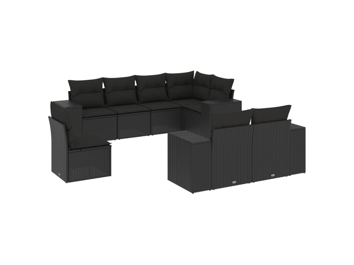 Conjunto de 8 sofás de jardim com almofadões Vime Pe Preto MAISON EXCLUSIVE (N/A)