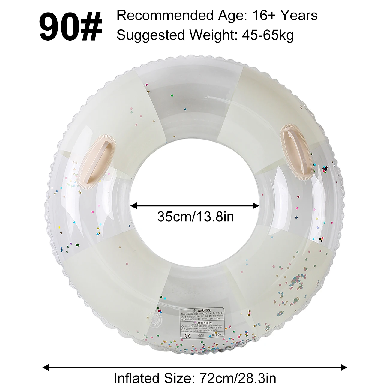 Boia Inflável Grande Listrada Para Piscina (90 Cm Com Alça Branca), Boia Gigante Premium Listrada Para Água.