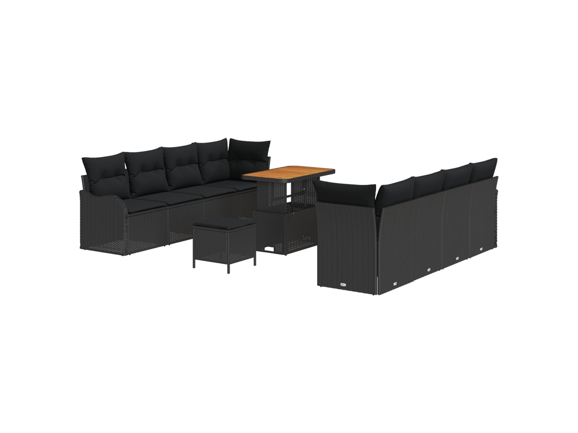 Conjunto 11 Sofá De Jardim Vidaxl Preto Vime Pe (232.5 X 62 X 85 Cm)