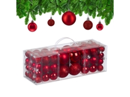 Relaxdays Bolas De Natal Em Conjunto De 76, Plástico, Bolas Mate, Brilhantes E Cintilantes, Vermelho
