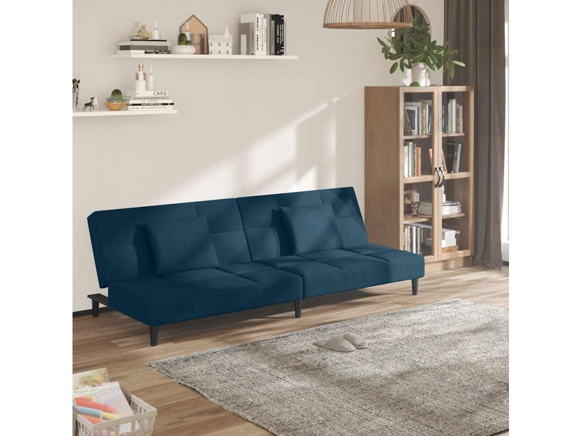 Vidaxl Sofá-cama 2 Lugares Com Duas Almofadas Veludo Azul