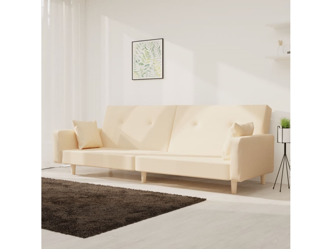Vidaxl Sofá-cama 2 Lugares Com Duas Almofadas Tecido Cor Creme