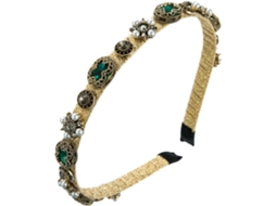 Tiara Barroca Adornada Com Pérolas E Strass Verdes, Confortável Para A Cabeça.