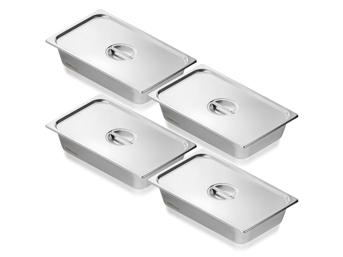4 Pacotes de Panelas de Hotel de Tamanho Completo Bandeja de Mesa de Vapor Tampa Profunda de Aço Inoxidável de 4 Polegadas VEVOR