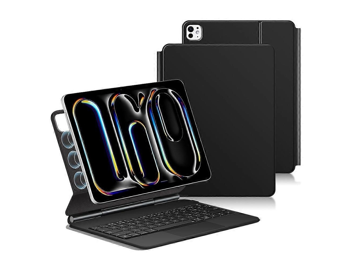 Compatível Com Ipad Pro 11 (Outlet Caixa Aberta - 2024) Teclado Com Conexão Direta Por Pinos Inteligentes (Outlet Caixa Aberta - layout Alemão) + Capa De Couro Para Tablet