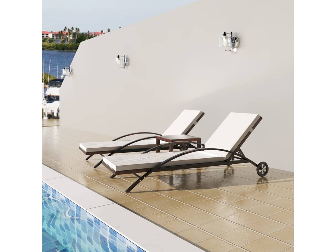 Vidaxl Espreguiçadeiras Com Mesa Vime Pe Castanho