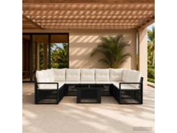 Vidaxl Conjunto De Sofá De Jardim 10 Unid. Preto E Branco Creme