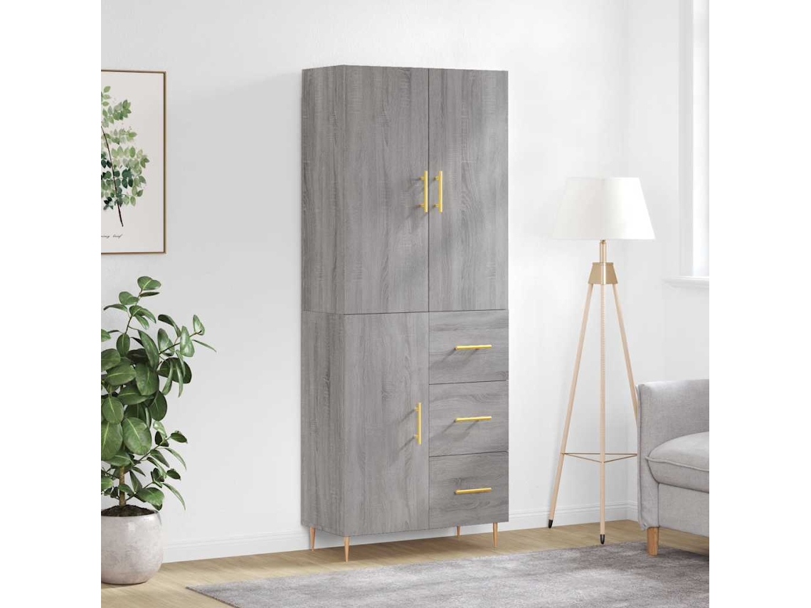 Vidaxl Armário Alto 69,5x34x180 Cm Derivados De Madeira Sonoma Cinza