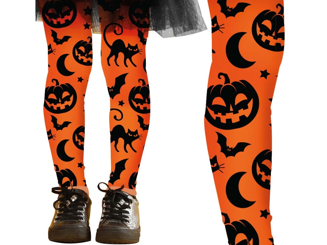Meia-calça infantil laranja de Halloween