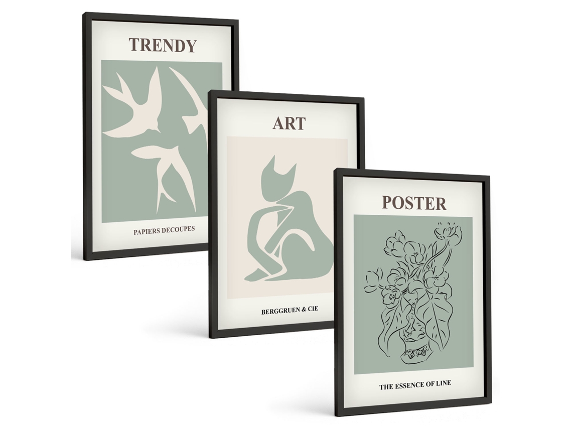 Composição De Quadros Ilustrações Elegantes De Matisse Moldura Preta Imagens Para Um Quarto Infantil Espelharte (3 Piezas De 40x60 Cm)