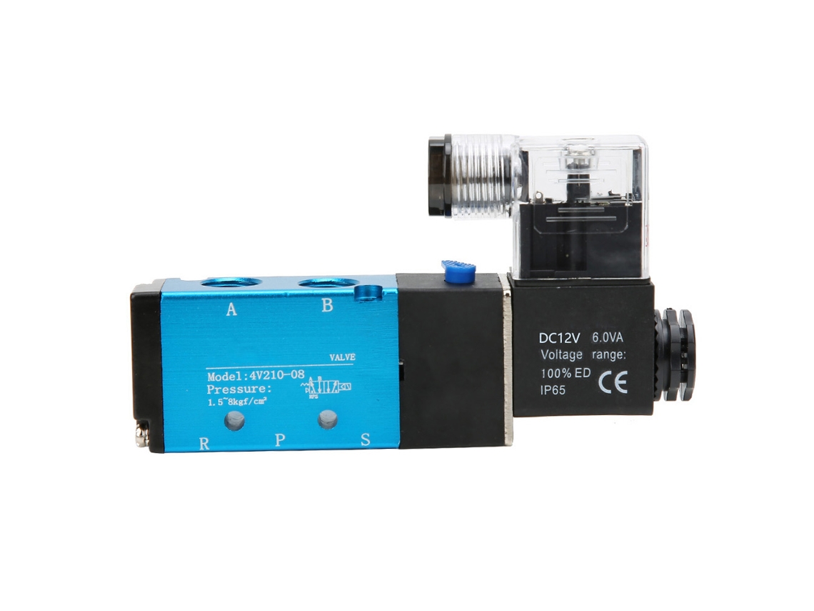 Válvula Solenoide de 5 Vias e 2 Posições 4v210-08 Pt1/4in com Ar Filtrado DC12V 3W 6VA