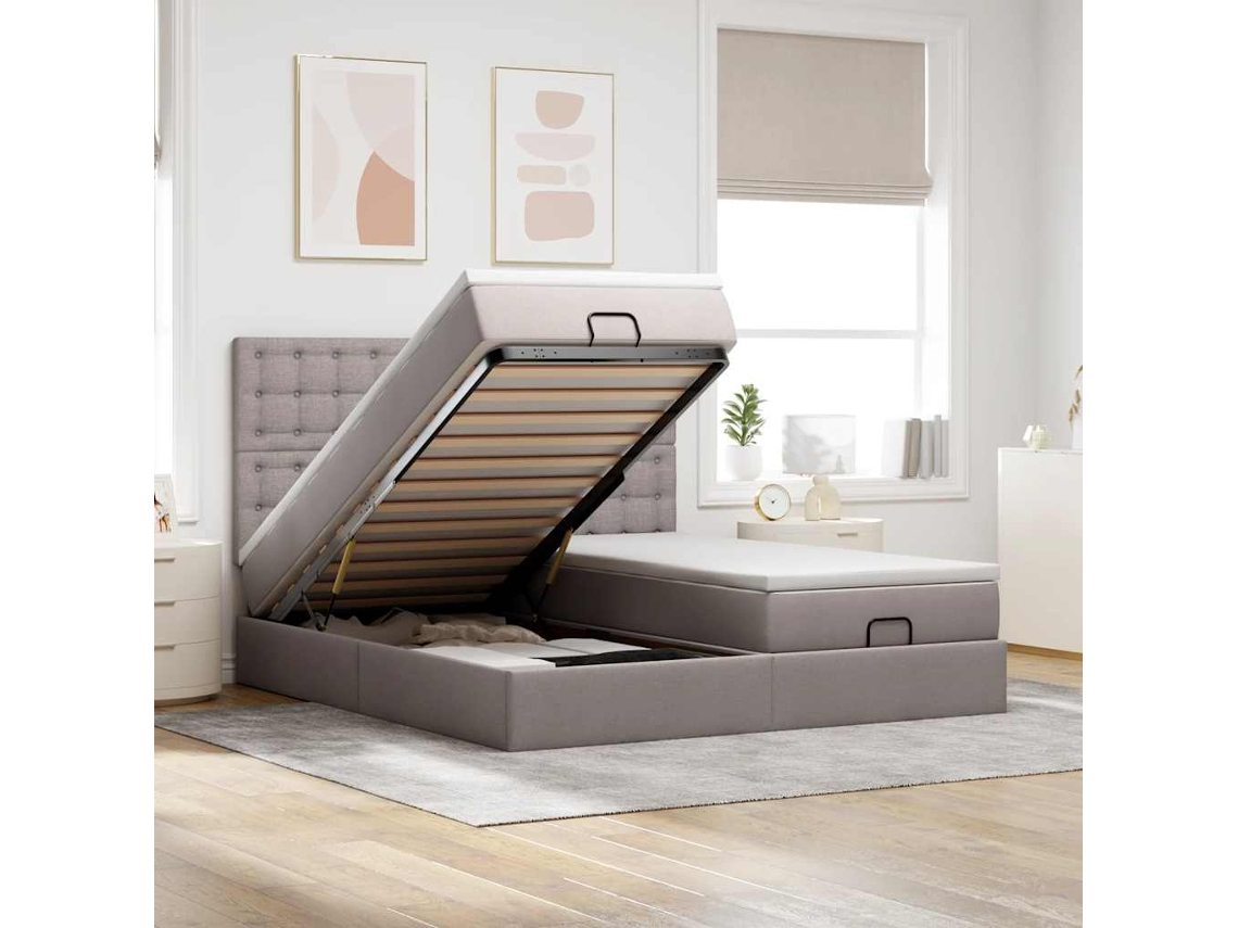 Vidaxl Estrutura De Cama Otomana Com Colchões Tecido Cinzento