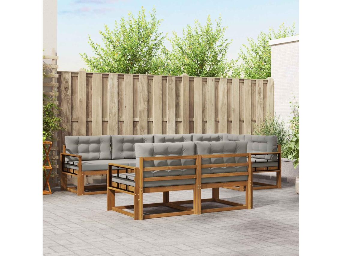 Vidaxl Conjunto De Sofás Para Exterior 7 Pcs Natural E Cinzento-claro