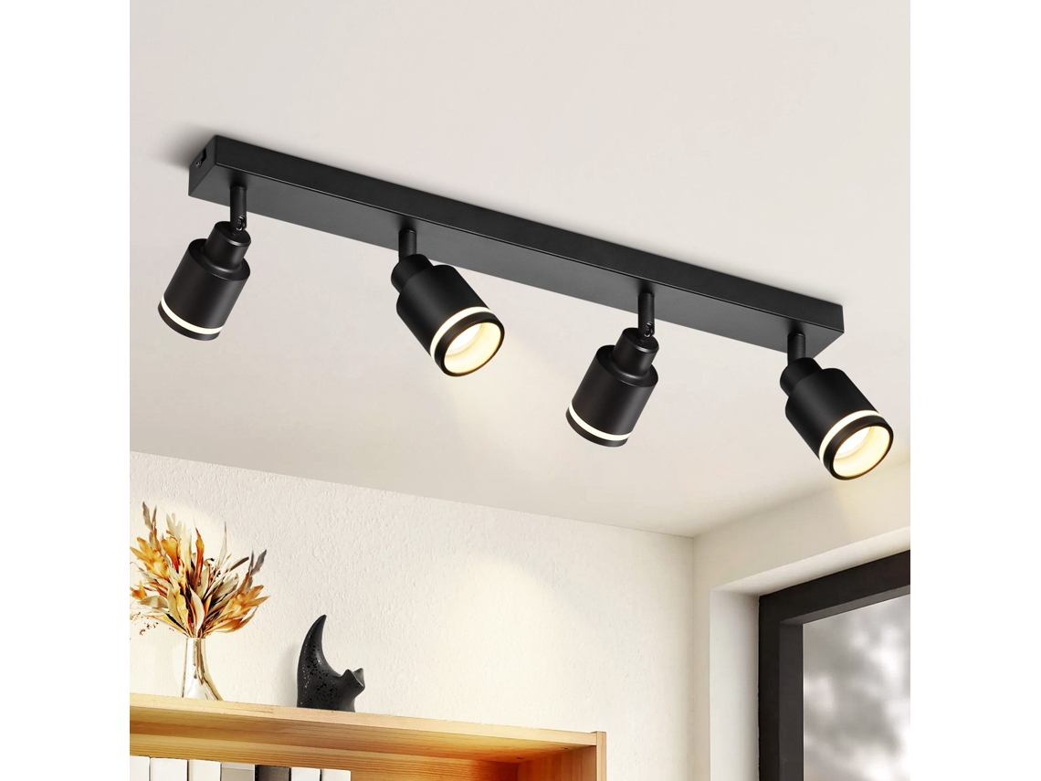 Plafon Preto Moderno 4 Focos De Teto Metálicos Ajustáveis, Plafon Gu10, Para Quarto, Sala De Jantar, Sem Lâmpada Nettlife