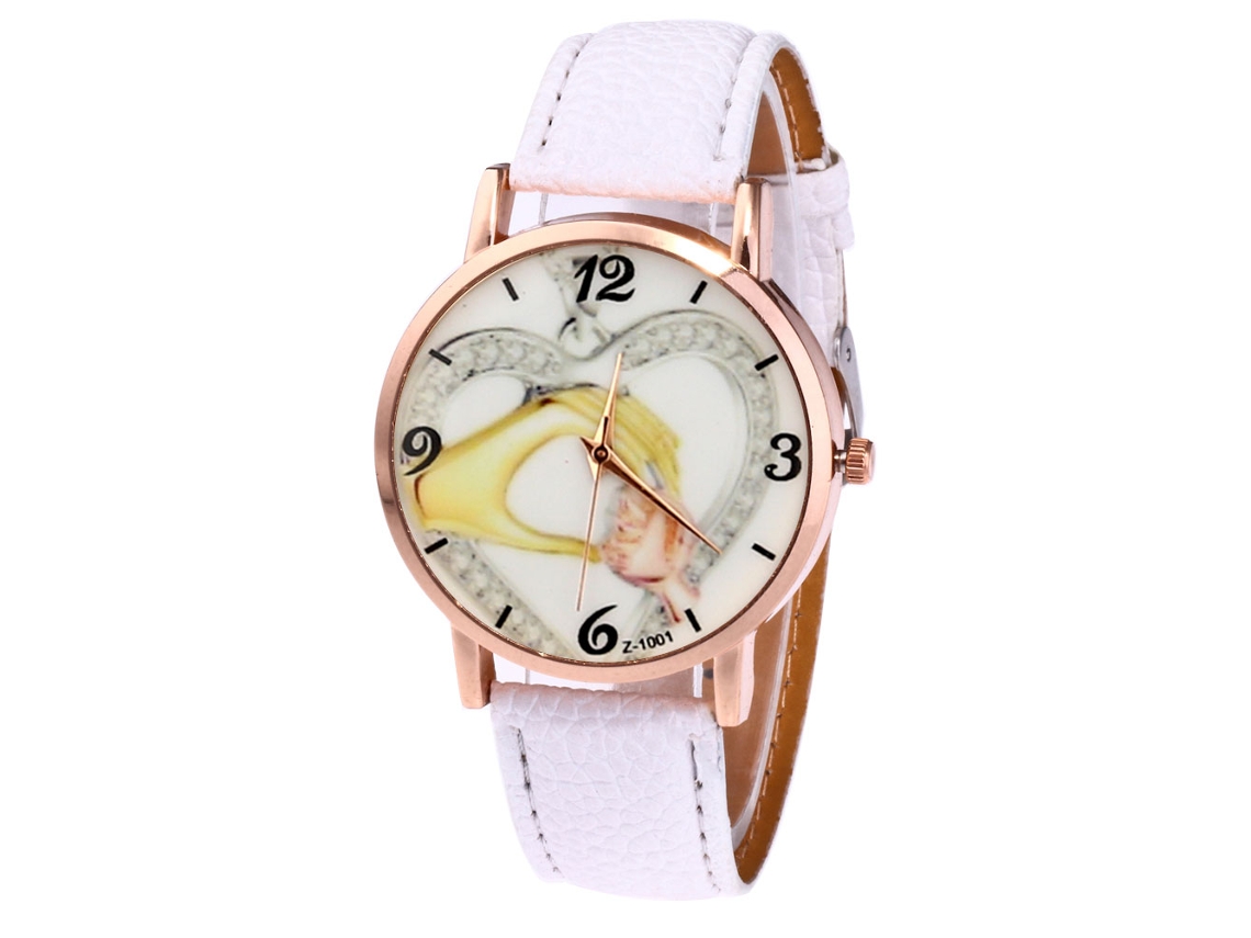 Relógio de pulso analógico de quartzo feminino Zhoulianfa com pulseira de PU (branco)